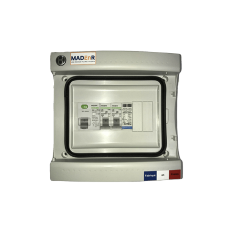 Coffret AC Monophasé - 1 onduleur 3 à 6 kW - 1 ID40A 300mA type B (batterie SUNGROW) / 1 C32A - 6mm2 / 1 paraf. type 2 - IP65 Coffret AC Monophasé - 1 onduleur 3 à 6 kW - 1 ID40A 300mA type B (batterie SUNGROW) / 1 C32A - 6mm2 / 1 paraf. type 2 - IP65